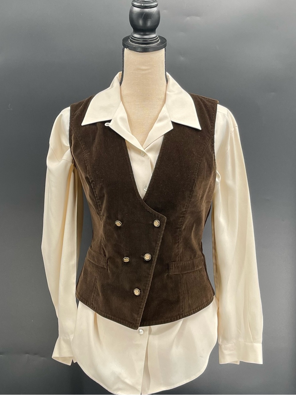 Vintage Dolce & Gabbana Brown Corduroy Double-Breasted Vest Size 44